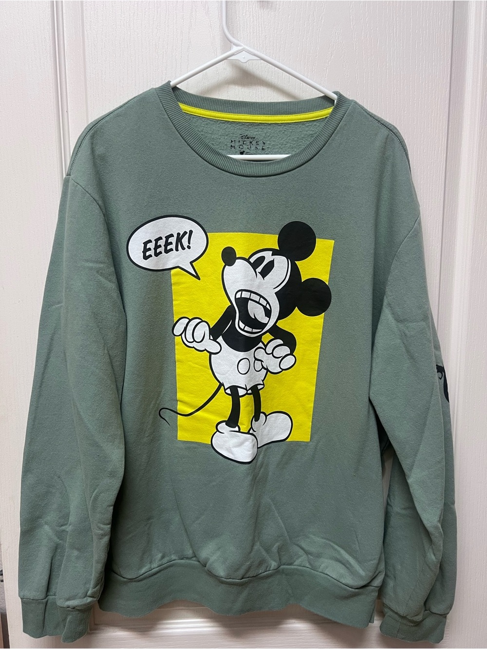 Disney Men's Crewneck Sweatshirt with Yellow Mickey Graphic - Sage Green